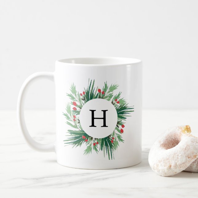 Caneca De Café Monograma de Natal Mistletoe (Com Donut)