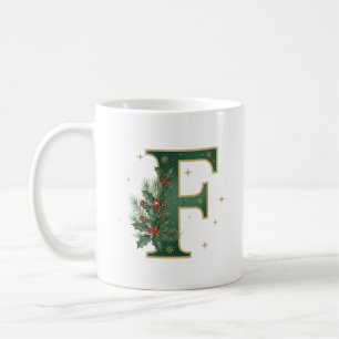 Caneca De Café Monograma de Natal perene com a letra F