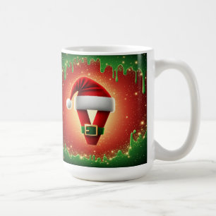 Caneca De Café Monograma de Natal Personalizado V com Chapéu de P