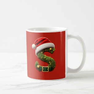 Caneca De Café Monograma de Natal S com Chapéu de Papai Noel Pres
