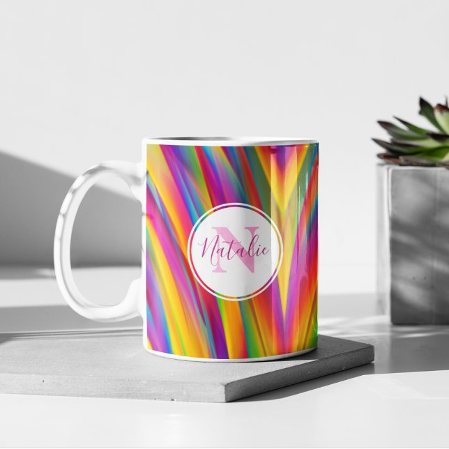 Caneca De Café Monograma de Nome com Gradiente de Arco-Íris Abstr (Criador carregado)