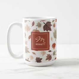 Caneca De Café Monograma de Nome de Folhagem de Outono Bege Agrad