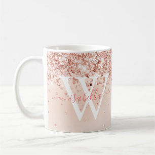 Caneca De Café Monograma de Nome em Letra Cursiva Dourado Rosa
