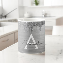Caneca De Café Monograma de Nome em Metal Escovado com Brilho Pra