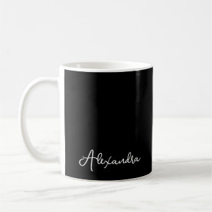 Caneca De Café Monograma de Nome em Script Chic Simples Preto Bra
