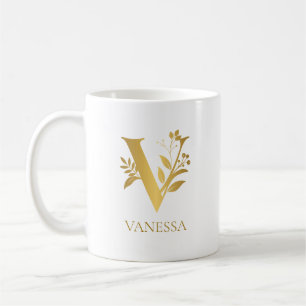 Caneca De Café Monograma de Nome em Tipografia Branca e Dourada