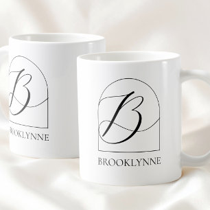 Caneca De Café Monograma de Nome Inicial B em Script Preto Arco M