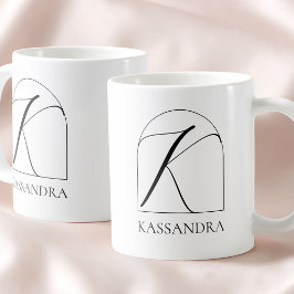 Caneca De Café Monograma de Nome Inicial K em Letra Preta de Arco