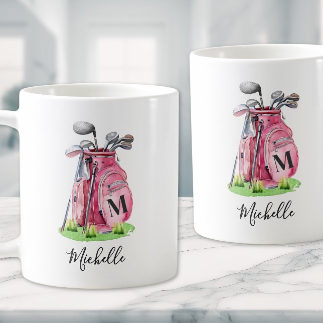 Caneca De Café Monograma de Nome Inicial Rosa (Pink Initial Name Monogram Coffee Mug)