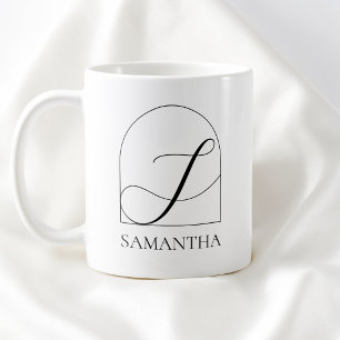 Caneca De Café Monograma de Nome Inicial S em Script Preto Arco M