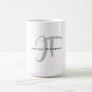 Caneca De Café Monograma de Nome Profissional Simples Elegante Mo