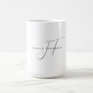 Caneca De Café Monograma de Nome Profissional Simples Elegante Mo
