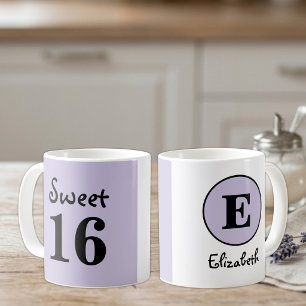 Caneca De Café Monograma de nome Sweet 16 roxo