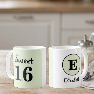 Caneca De Café Monograma de nome Sweet 16 verde