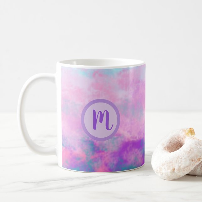 Caneca De Café Monograma de Nuvens Rosa-Cor-de-Corte (Com Donut)