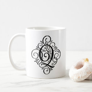 Caneca De Café Monograma de Ornamento Personalizado com Floreio