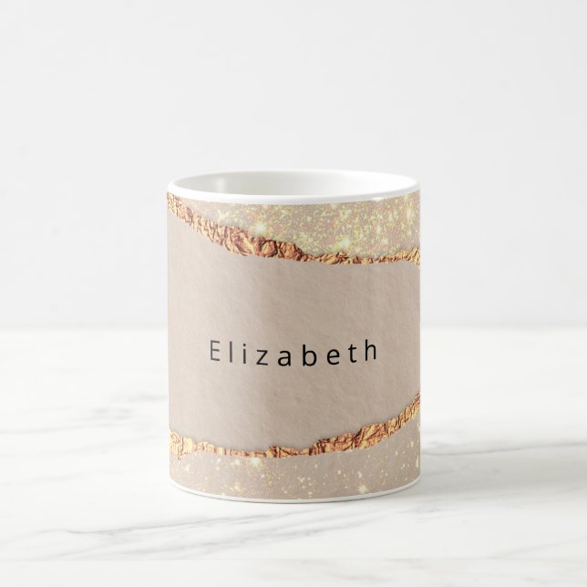 Caneca De Café Monograma de ouro bege de pedra preciosa do mármor (Centro)
