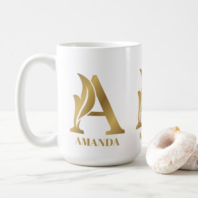 Caneca De Café Monograma de ouro de luxo Um nome personalizado (Com Donut)