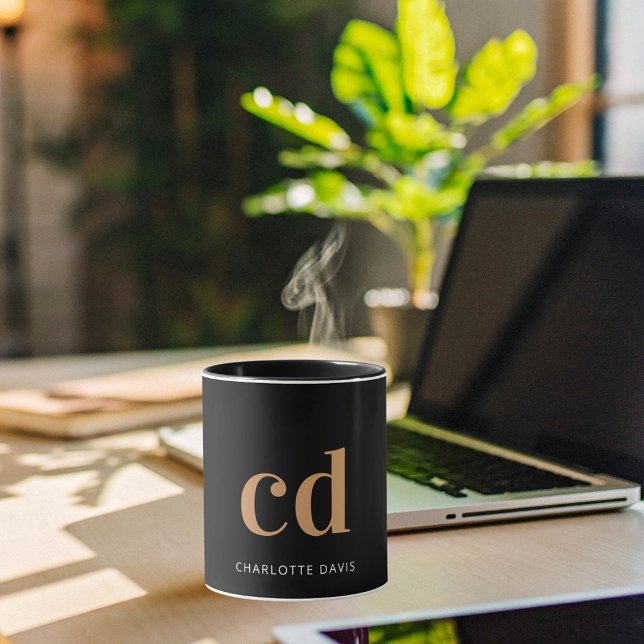 Caneca De Café Monograma de ouro preto monograma com iniciais mod (Criador carregado)