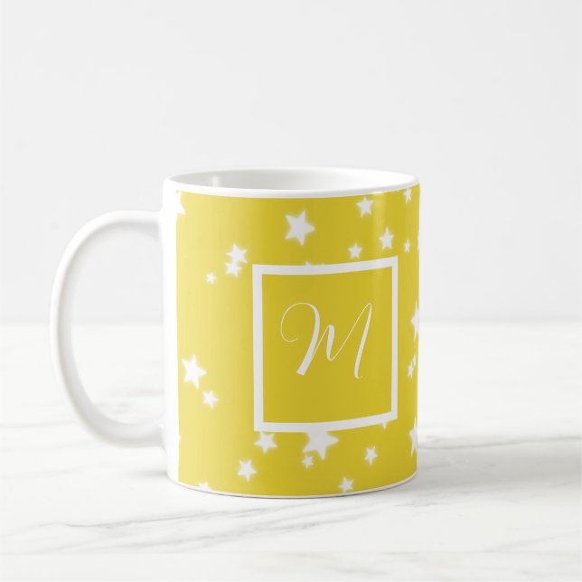 Caneca De Café Monograma de Padrão de Estrelas (Esquerda)