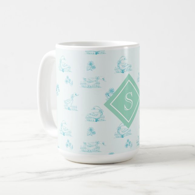 Caneca De Café Monograma de Padrão de Toalha de Ganso de País Bon (Frente Esquerda)