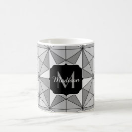 Caneca De Café Monograma de padrão de triângulo mosaico preto cin