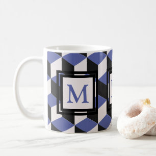 Caneca De Café Monograma de Padrão Geométrico Roxo Moderno