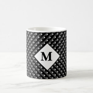Caneca De Café Monograma de padrão preto-e-branco