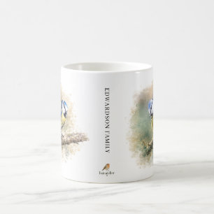 Caneca De Café Monograma de passarinho azul cute em aquarela