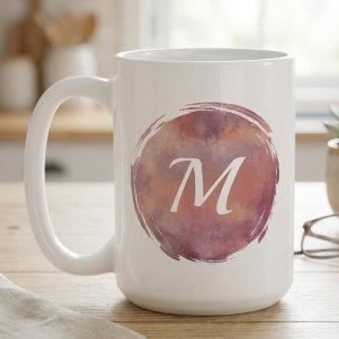 Caneca De Café Monograma de Pincelada de Aquarela Quente