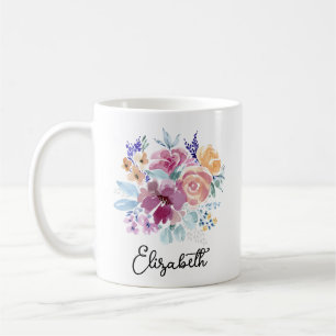 Caneca De Café Monograma de Possibilidade Floral com Primavera de