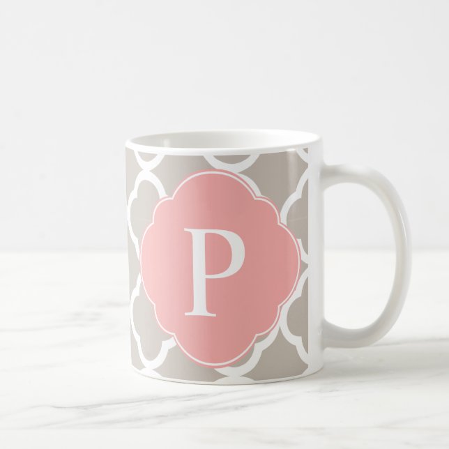 Caneca De Café Monograma de Quatrefoil Rosa Pteno (Direita)