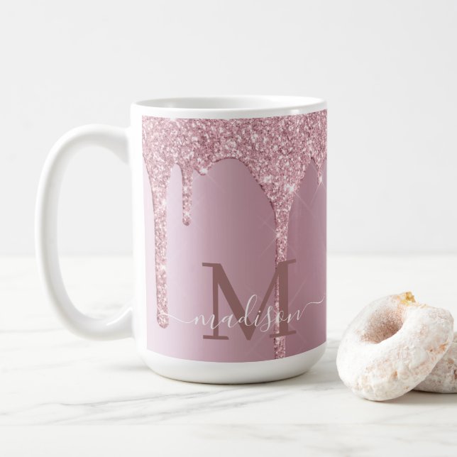 Caneca De Café Monograma de Rosa de Lixiviação Dourada de Luxo (Com Donut)