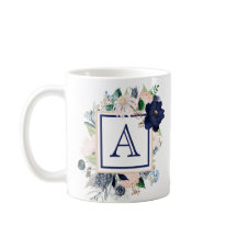 Monograma de Rosa Floral Azul