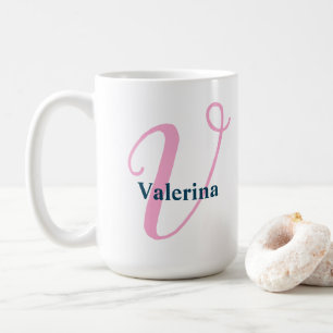Caneca De Café Monograma de Script de Rico Rosa "V" com Nome do M