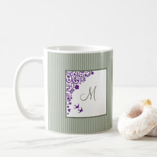 Caneca De Café Monograma de Script Floral Purple Rastreado de Alg
