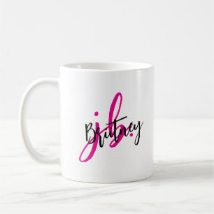 Caneca De Café Monograma de Script Preto e Rosa