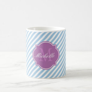 Caneca De Café Monograma de Stripe Azul Placídica