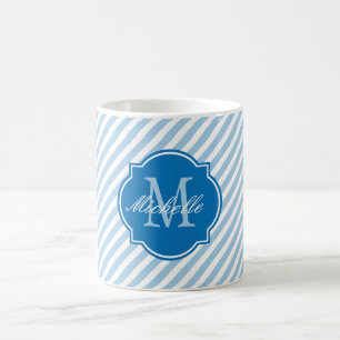 Caneca De Café Monograma de Stripe Azul Placídica
