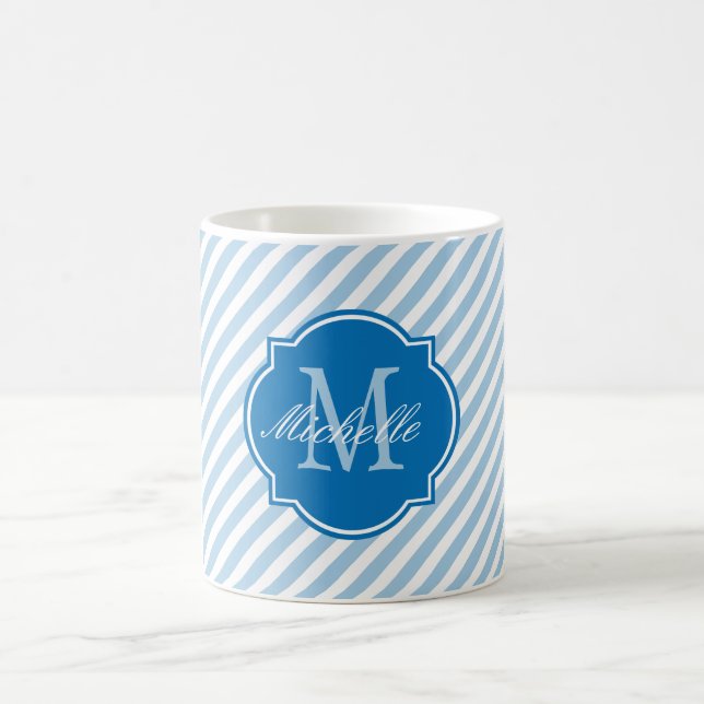 Caneca De Café Monograma de Stripe Azul Plácido (Centro)