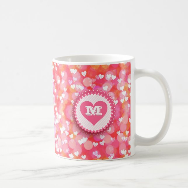 Caneca De Café Monograma de Texto Personalizado de Corações Rosa  (Direita)