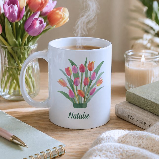 Caneca De Café Monograma de Tulipas Modernas (Criador carregado)