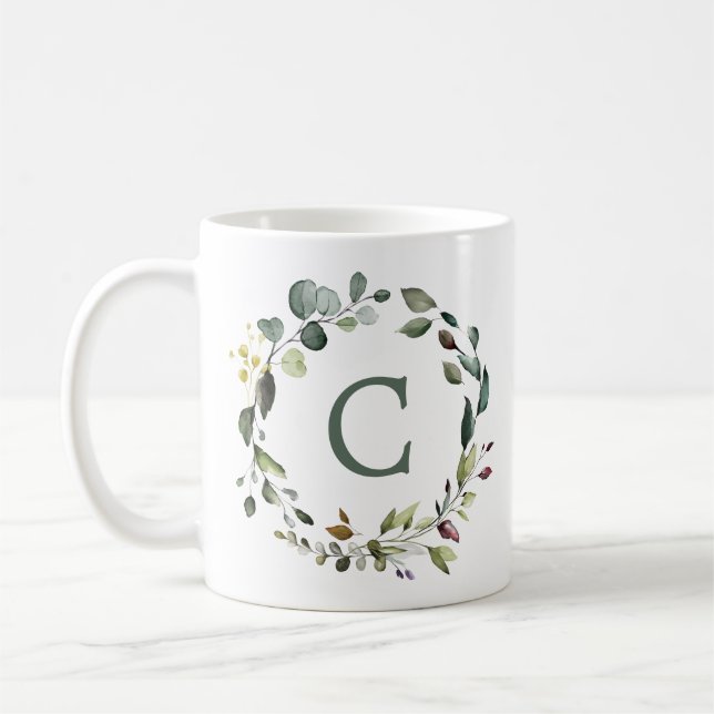 Caneca De Café Monograma de Verdura Botânica Elegante (Esquerda)