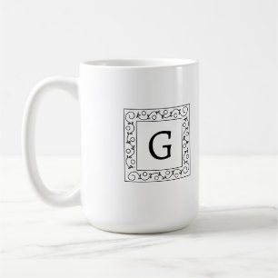 Caneca De Café Monograma de Videiras Giratórias Quadradas