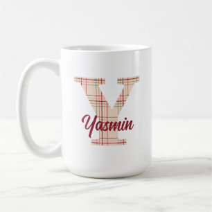 Caneca De Café Monograma de xadrez de Natal personalizado