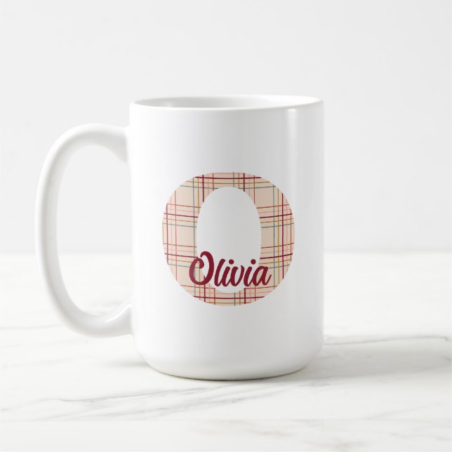 Caneca De Café Monograma de xadrez de Natal personalizado (Esquerda)