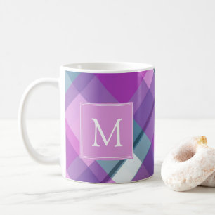 Caneca De Café Monograma de Xadrez Roxo-Claro