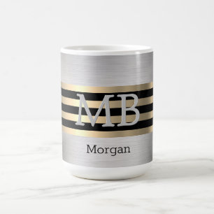 Caneca De Café Monograma DIY & Nome Aço Amarelo Brilhante Preto V