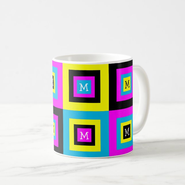Caneca De Café Monograma do Designer Gráfico CMYK (Frente Esquerda)