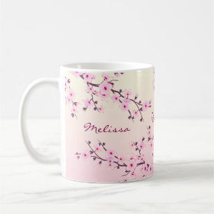 Caneca De Café Monograma do Floral Cherry Blossom